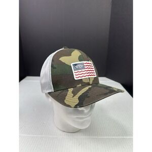 AFTCO Fishing Hat Cap Camo Snapback USA Fish Flag Patch Logo One Size Trucker